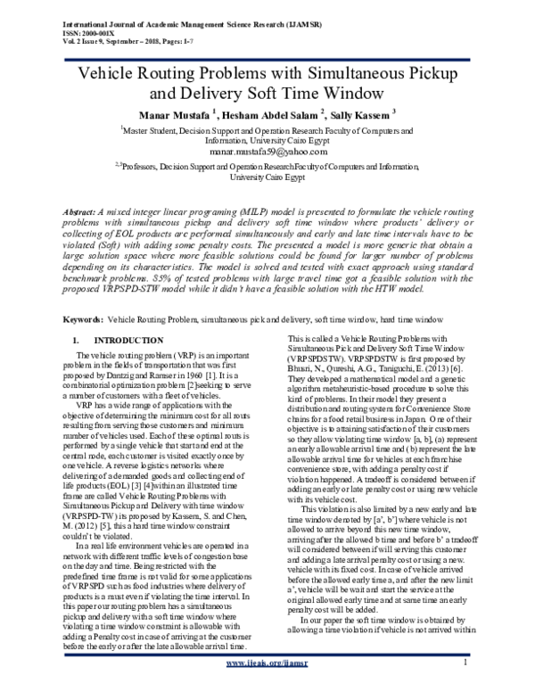 (PDF) Vehicle Routing Problems with Simultaneous Pickup and Delivery ...