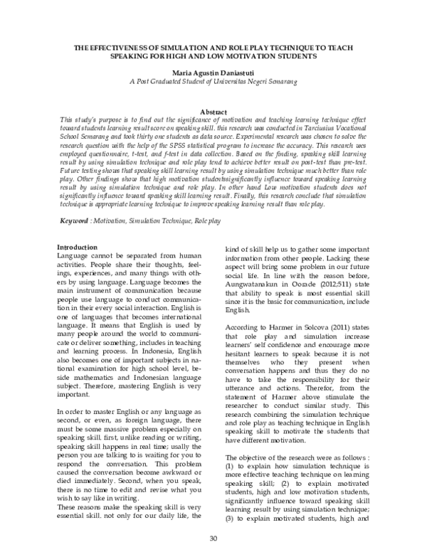 (PDF) The Effectiveness of Simulation and Role Play Technique to Teach ...