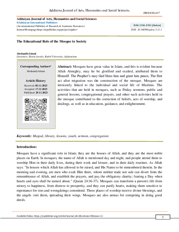 (PDF) The Educational Role of the Mosque in Society