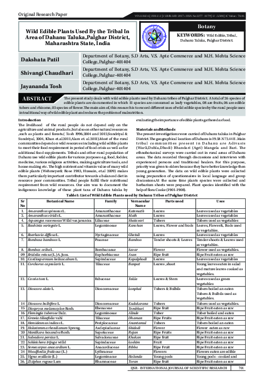 (PDF) Wild Edible Plants Used By the Tribal In Area of Dahanu Taluka ...