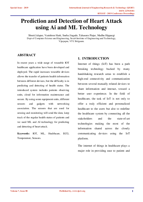 (PDF) Prediction and Detection of Heart Attack using Ai and ML Technology
