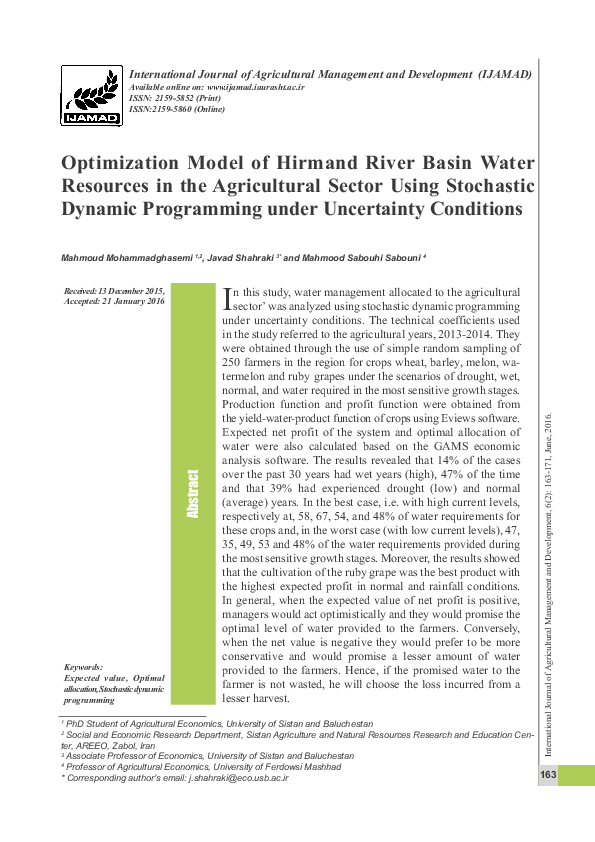 (PDF) Optimization Model of Hirmand River Basin Water Resources in the ...