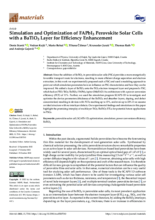 (PDF) Simulation and Optimization of FAPbI3 Perovskite Solar Cells with ...