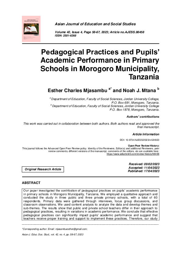 (PDF) Pedagogical Practices and Pupils’ Academic Performance in Primary ...