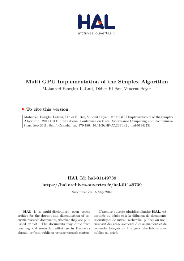 (PDF) Multi GPU Implementation of the Simplex Algorithm