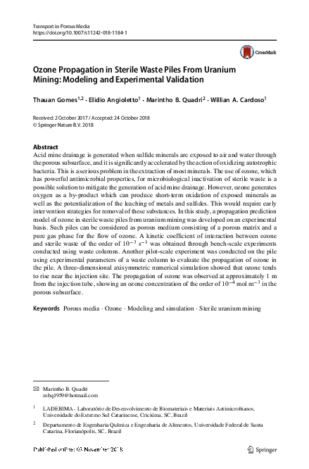 (PDF) Ozone Propagation in Sterile Waste Piles From Uranium Mining ...