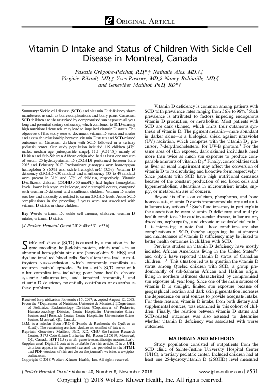 (PDF) Vitamin D Intake and Status of Children With Sickle Cell Disease ...