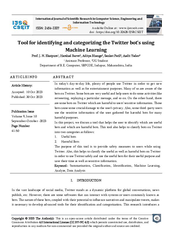 (PDF) Tool for identifying and categorizing the Twitter bot's using ...
