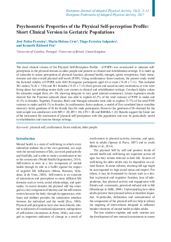 (PDF) Psychometric Properties of the Physical Self-perception Profile ...