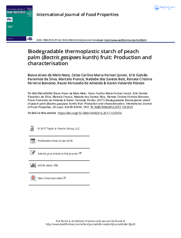 (PDF) Biodegradable thermoplastic starch of peach palm ( Bactris ...