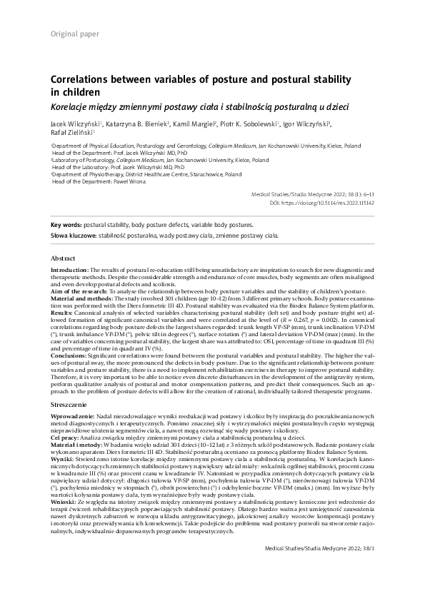 (PDF) Correlations between variables of posture and postural stability ...