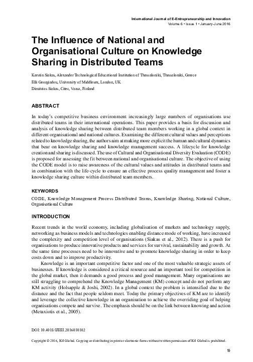 (PDF) The Influence of National and Organisational Culture on Knowledge ...