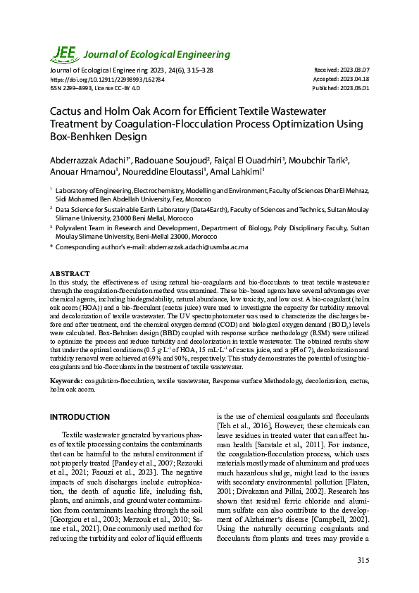 (PDF) Cactus and Holm Oak Acorn for Efficient Textile Wastewater ...