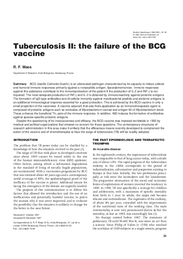 (PDF) Tuberculosis II: the failure of the BCG vaccine