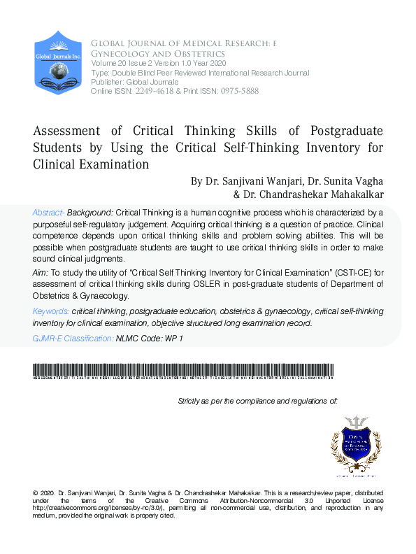 (PDF) Assessment of Critical Thinking Skills of Postgraduate Students ...