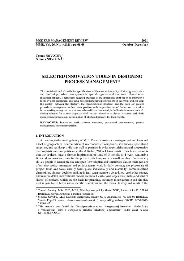 (PDF) Selected Innovation Tools in Designing Process Management