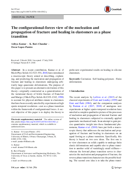 (PDF) The configurational-forces view of the nucleation and propagation ...
