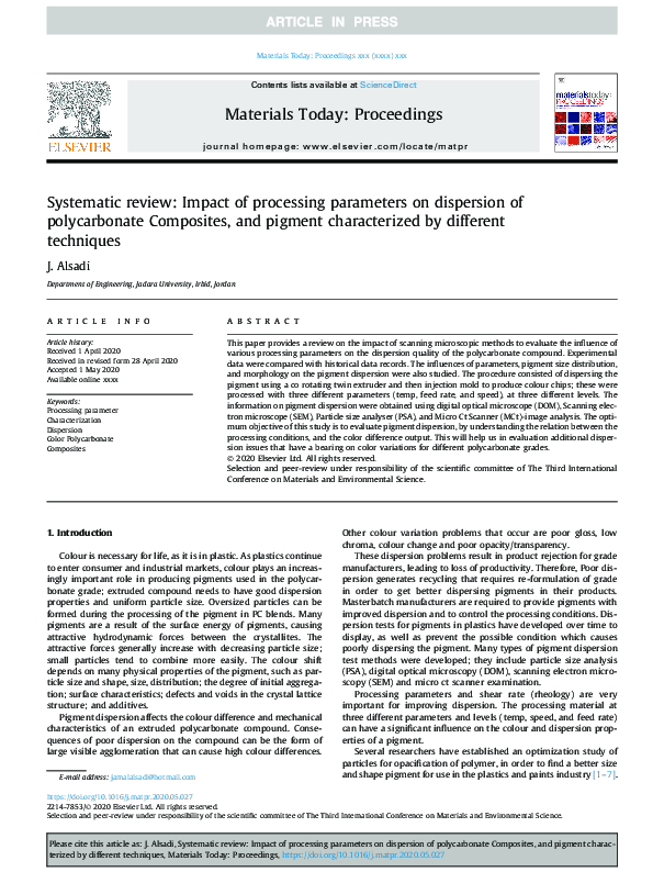 (PDF) Systematic review: Impact of processing parameters on dispersion ...