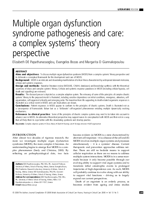 (PDF) Multiple organ dysfunction syndrome pathogenesis and care: a ...