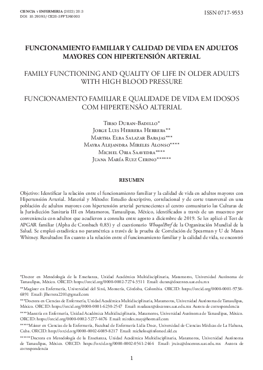 (PDF) Funcionamiento Familiar y Calidad De Vida en Adultos Mayores Con ...