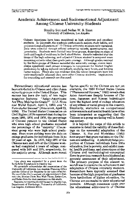(PDF) Academic achievement and socioemotional adjustment among Chinese ...