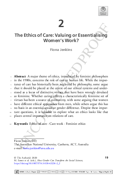 (PDF) The Ethics of Care: Valuing or Essentialising Women’s Work?