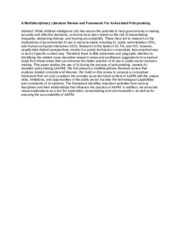 (PDF) A Multidisciplinary Literature Review and Framework For AI ...