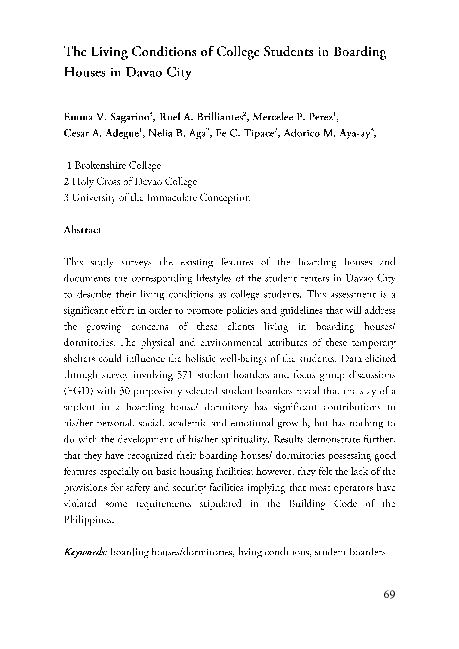 (PDF) The Living Conditions of College Students in Boarding Houses in ...