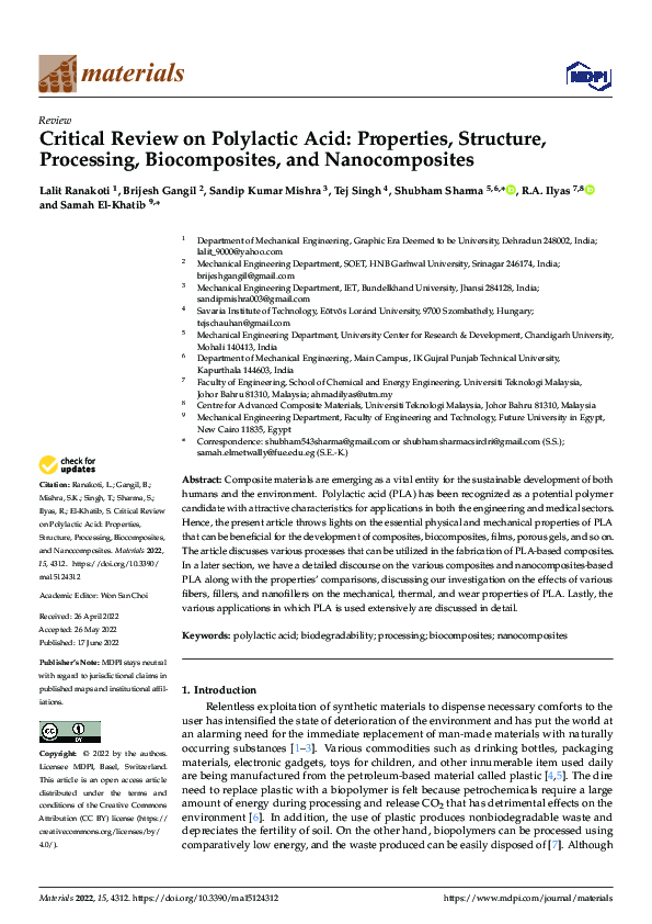CRITICAL REVIEW ON POLYLACTIC ACID PROPERTIES STRUCTURE PROCESSING intelligence overview