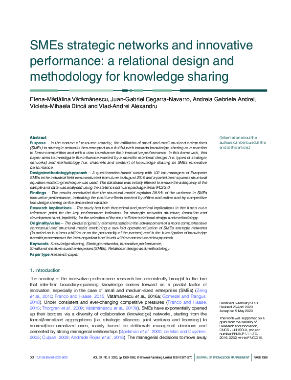 (PDF) SMEs strategic networks and innovative performance: a relational ...