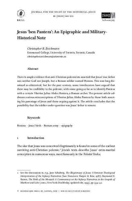 PDF) Jesus &lsquo;ben Pantera&rsquo;: An Epigraphic and Military-Historical Note