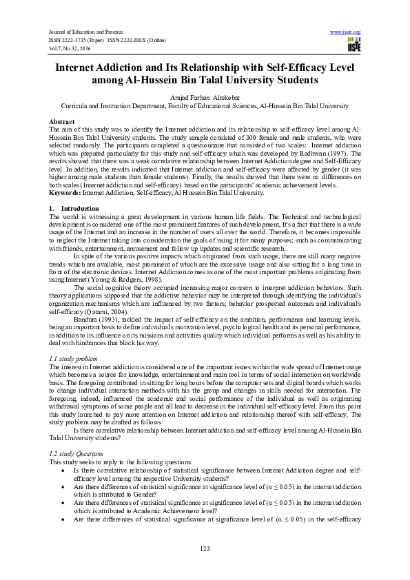 (PDF) Internet addiction and its relationship with some of the social ...