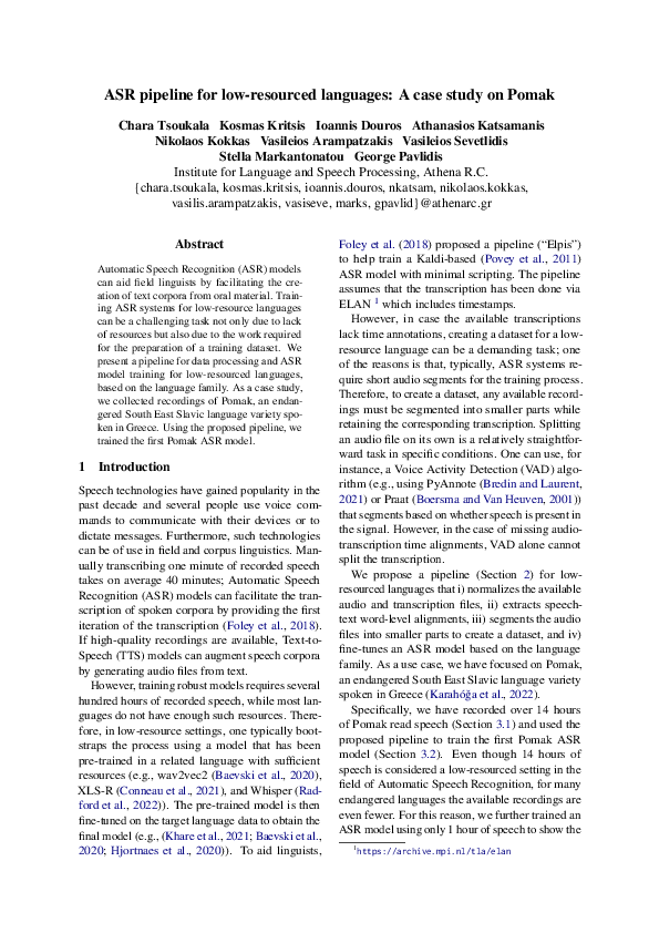 (PDF) ASR pipeline for low-resourced languages: A case study on Pomak