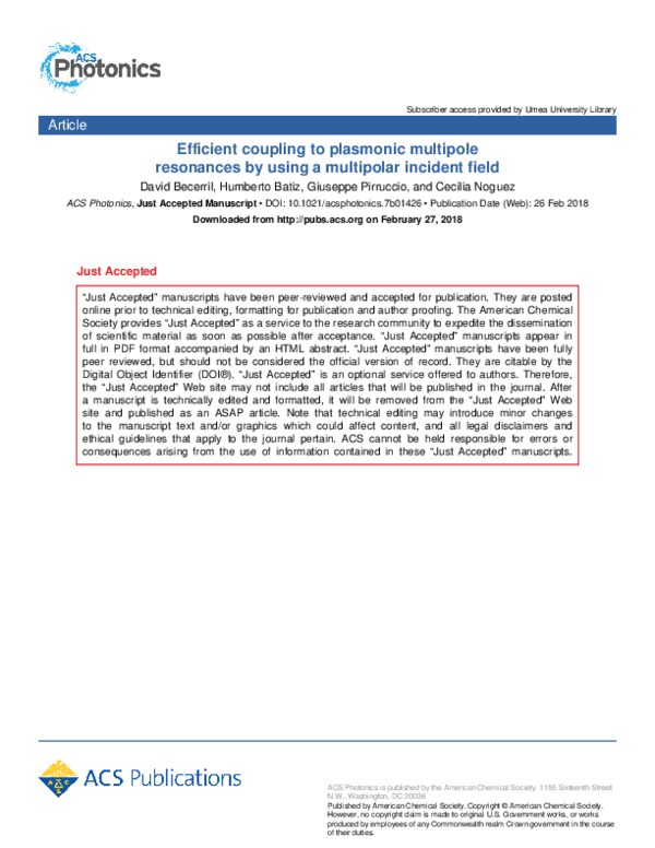 (PDF) Efficient Coupling to Plasmonic Multipole Resonances by Using a ...