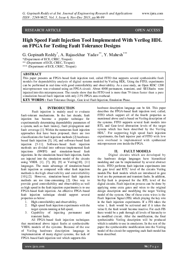 (PDF) High Speed Fault Injection Tool Implemented With Verilog HDL on ...