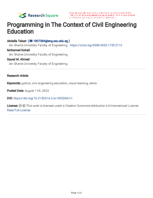 (PDF) Programming in The Context of Civil Engineering Education