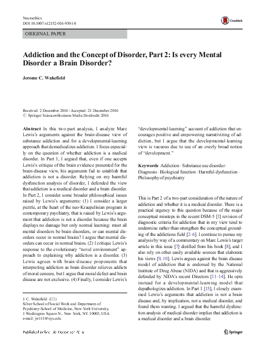 (PDF) Addiction and the Concept of Disorder, Part 2 Is every Mental