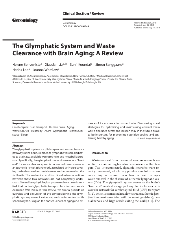 (PDF) The Glymphatic System and Waste Clearance with Brain Aging: A Review