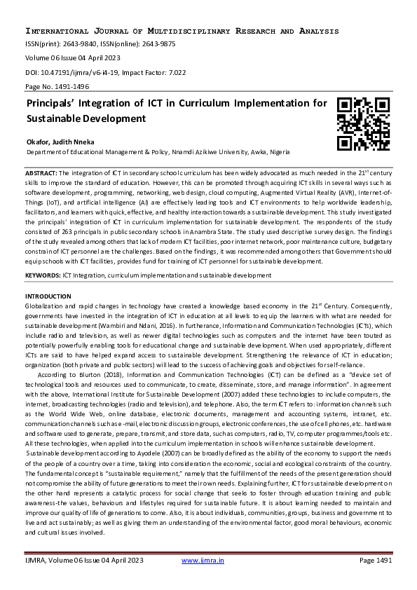 (PDF) Principals' Integration of ICT in Curriculum Implementation for ...