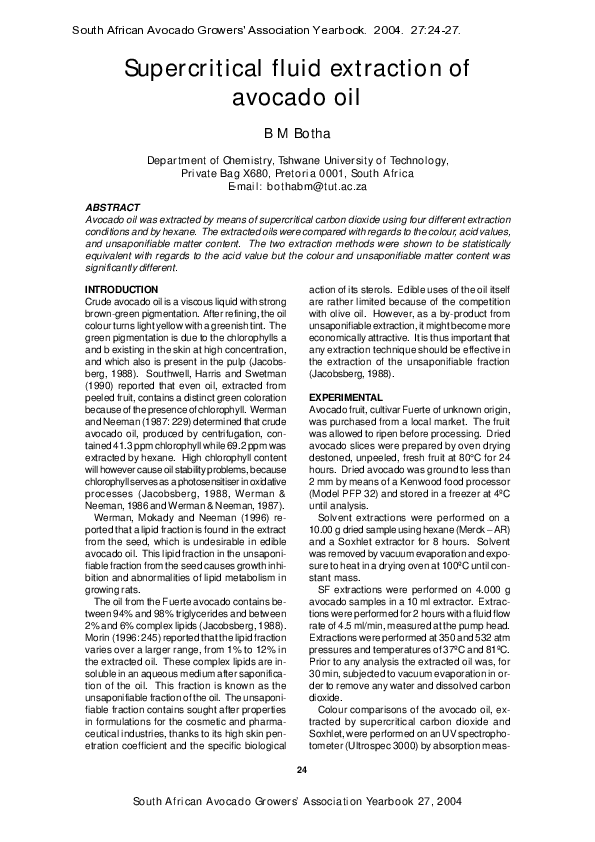 (PDF) The supercritical fluid extraction of avocado oil