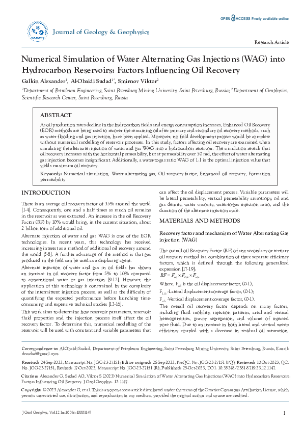 (PDF) Numerical Simulation of Water Alternating Gas Injections (WAG ...