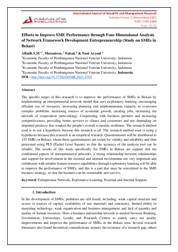 (PDF) Efforts to Improve SME Performance through Four Dimensional ...