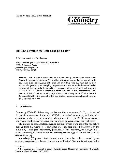 (PDF) On-line covering the unit cube by cubes
