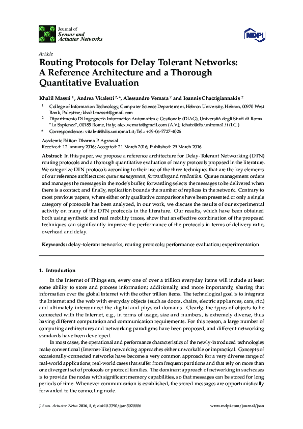 (PDF) Routing Protocols for Delay Tolerant Networks: A Reference ...