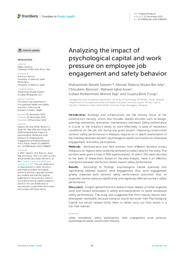 (PDF) Analyzing the impact of psychological capital and work pressure ...