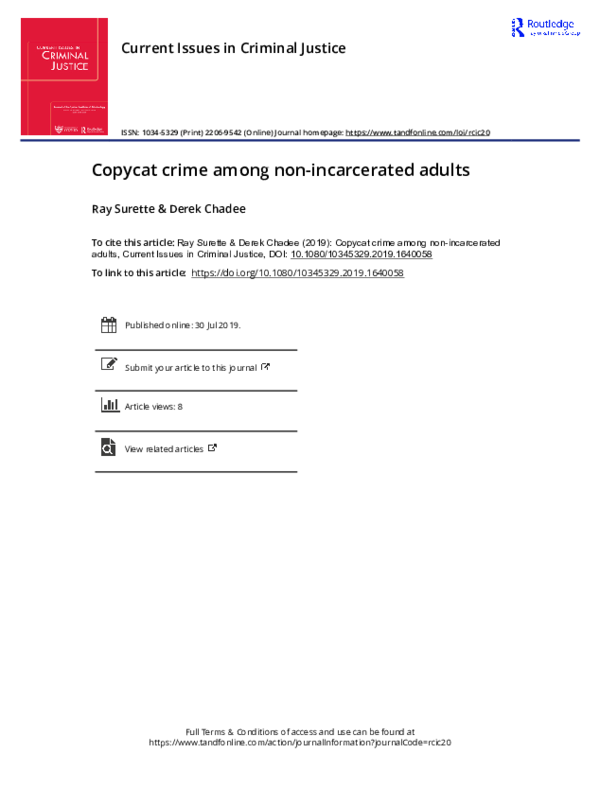 (PDF) Prevalence of Copycat Crime in Adults