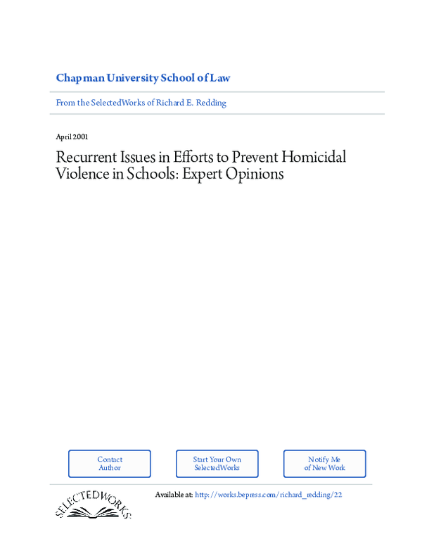 (PDF) Recurrent issues in efforts to prevent homicidal youth violence ...