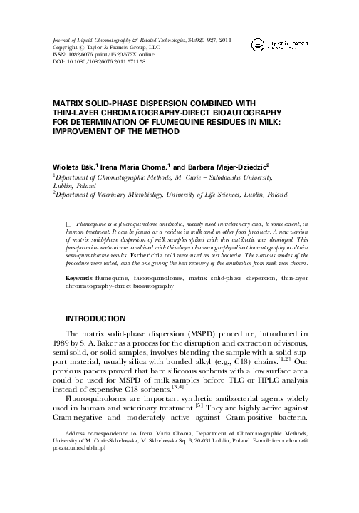 (PDF) Matrix Solid‐Phase Dispersion Combined with Thin‐Layer ...