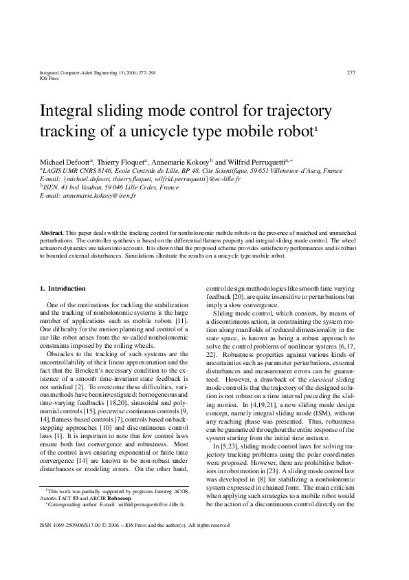 (PDF) Integral Sliding Mode Control for Trajectory Tracking Control of ...