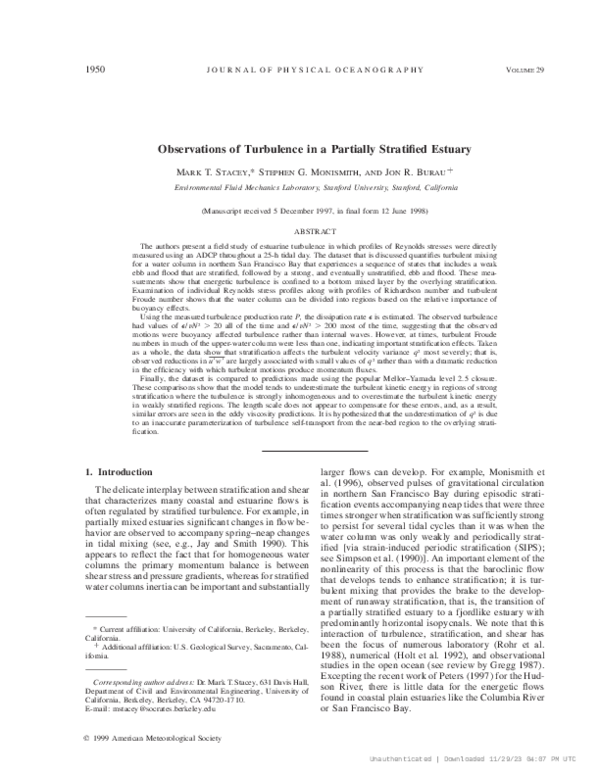 (PDF) Observations of Turbulence in a Partially Stratified Estuary